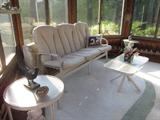 Patio set, many pieces kept in a gazebo.