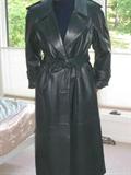 Leather Coat, Long butter soft black leather coat. Small size.