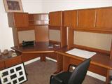 2 Desks, corner desk and wall unit, matching file cabinets