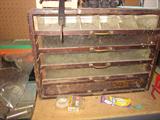 Vintage tool box, glass front drawers