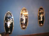 Set of 4 oriental inlaid wall hangings.