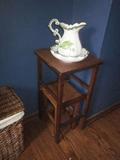 tall stand with slide out stool, wash basin