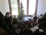 Christmas Décor, nut cracker set, lots of large ornaments, trees, Santa's, garland, greenery,