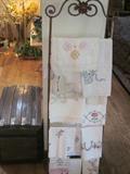 Vintage needlework, towels and table linens.