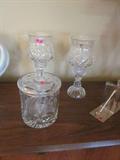 Crystal canister, crystal candle sticks
