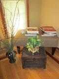 Bench, foot stool, silk greenery.