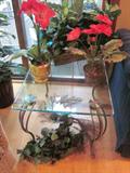 Glass Top end table, matching set. Matching coffee table. Silk florals