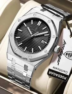 Poedagar Luxury Men Quartz Watch Business Stainless Steel Waterproof Luminous Date Square Watch With Box