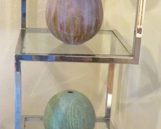 Milo Baughman shelves, Richard Mather Lincoln studio pottery