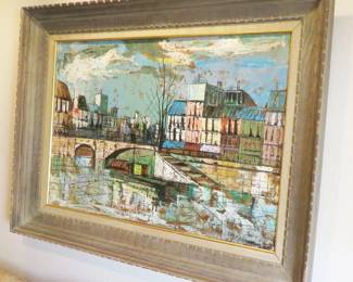 Vintage European painting c. 1960s in original frame