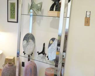 Milo Baughman shelves, Richard Mather Lincoln studio pottery