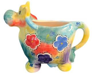 Hand Painted Ceramic Floral Cow Pitcher