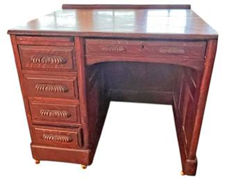 Antique Victorian Carved Oak Office Desk