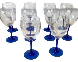 Vintage Cobalt Blue Stemmed Wine Glasses