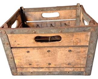 Vintage Wood Metal Milk Crate