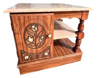 Wooden TV Stand Carved Floral Door