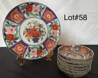 Japanese Imari ware porcelain plate and bowls