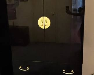 Chinese Oriental Black Armoire Cabine