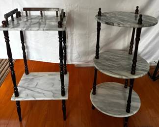 Marble and dark wood plant stands
