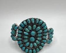 Stunning Sterling Silver and Turquoise Cluster Cuff Bracelet. Total Weight 62.7 grams