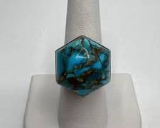 Jay King Sterling Silver Turquoise with Gold Matrix Ring. Total Weight 12.8 grams. Size 8
