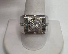 Sterling Silver Men's Ring With Large Clear Gemstone. Total Weight 15 grams. Size 11