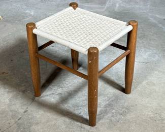 Mid-Century Modern Shaker Style Stool | With woven seat over a tapered wood frame; no apparent maker’s mark
Dimensions: h. 16 x w. 13.5 x l. 15.75 in
