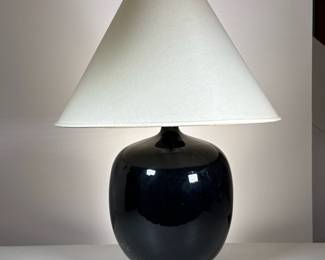 Mid-Century Black Ceramic Table Lamp | With a painted wood finial
Dimensions: h. 26.5 x dia. 10 in (excl. shade)
