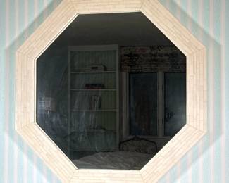 Octagonal Bone mosaic mirror | Having a wide frame inlaid with cream-toned bone tiles
Dimensions: h. 42 x w. 42 in
