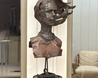 Bronze Sculpture | Woman in the Wind | 
Mounted on a scrolled pedestal; sculpture h. 28.5 in.
Dimensions: h. 68.5 in (overall on stand)
