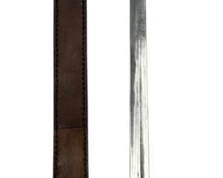 Brass Hilted Broadsword With Leather Scabbard