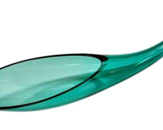 002 Blenko 1950s Wayne Husted Aqua Teal Glass Cornucopia Horn