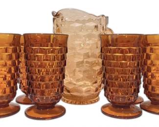 Indiana Glass Amber Whitehall Glasses Pink Pitcher