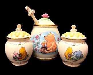 Lenox Winnie The Pooh Disney Honey Pot and Salt Pepper Shakers Fine Ivory China