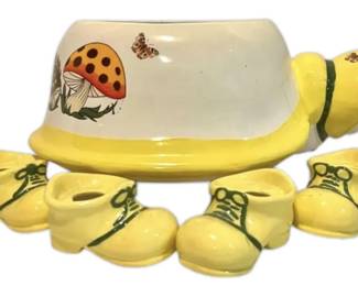 Ceramic Turtle Planter With Shoe Shaped Candlestick Holders