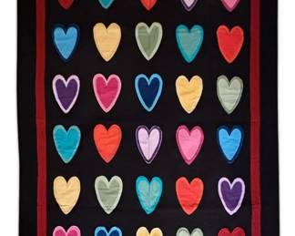 Rainbow Heart Quilt, Homemade Machine Sewn 6.5 x 5 ft