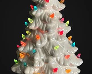 003 Vintage White Ceramic Christmas Tree, 1970 Holland Mold