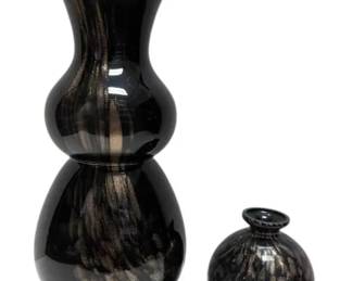 Two Black With Rose Gold Art Glass Vases