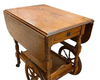 Vintage Colonial Style Tea Bar Cart W Extendable Leafs