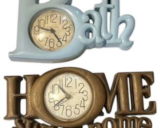 Two Vintage Burwood Novelty Clocks Bath Home Sweet Home