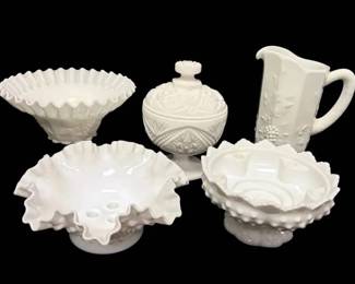 Fenton Hobnail Milk Glass Candle Bowl, Epergne Bowl, Candy Dishes, Pitcher