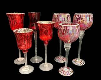Red Glass LongStem Goblet Candle Holders