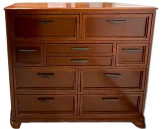 NineDrawer Cherry Stained Wooden Dresser