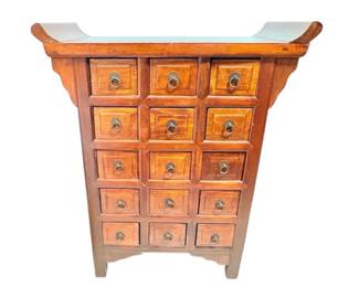 Asian Inspired Wooden Apothecary Chest Of Drawers