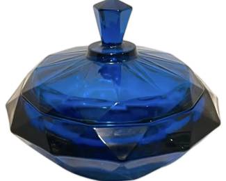 007 Viking Glass Bluenique Diamond Point Candy Dish