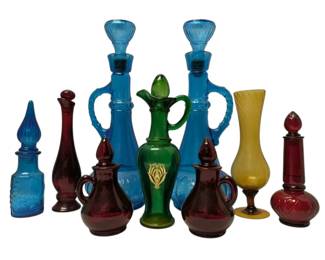Blue Genie Bottle Decanters, Avon Ruby Red More Colored Glass