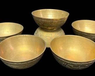 Six Brass Dragon Bowls