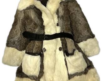 004 Vintage TwoToned Fur Coat With Belt