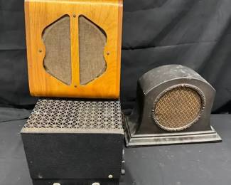 Vintage Radio Speaker Lot Wood Enclosure Speaker, Early Metal Table Speaker Tube Amplifier Power