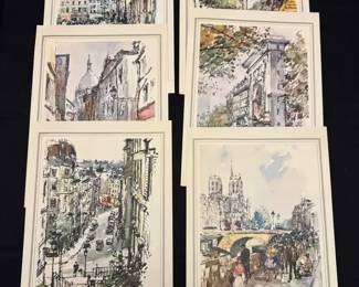 Vintage Paris Street Scene Lithograph Set 6 Prints Charming MidCentury European Artwork